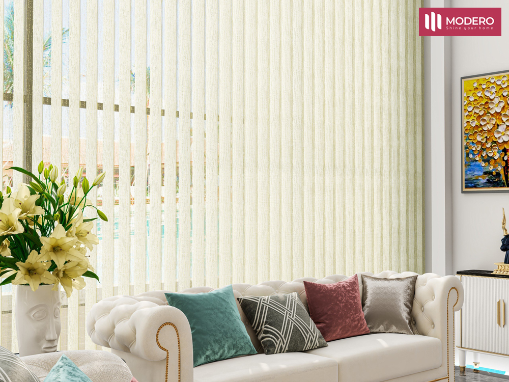 Rèm đứng Elise cao cấp xuất xứ từ Hàn Quốc, được tạo thành từ các lá vải làm từ 100% polyester