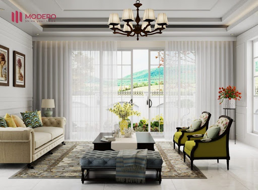 Sự kết hợp hoàn hảo giữa lớp vải chống nắng dày dặn và lớp rèm cửa vải voan Modero mỏng manh tạo nên một giải pháp tổng thể tuyệt vời