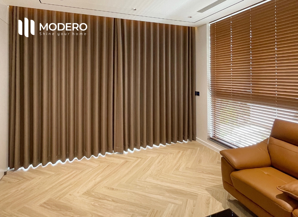 Rèm vải đơn sắc MODERO ứng dụng được với đa dạng các không gian.