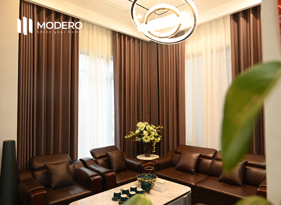 Rèm vải một màu trang nhã cho phòng khách