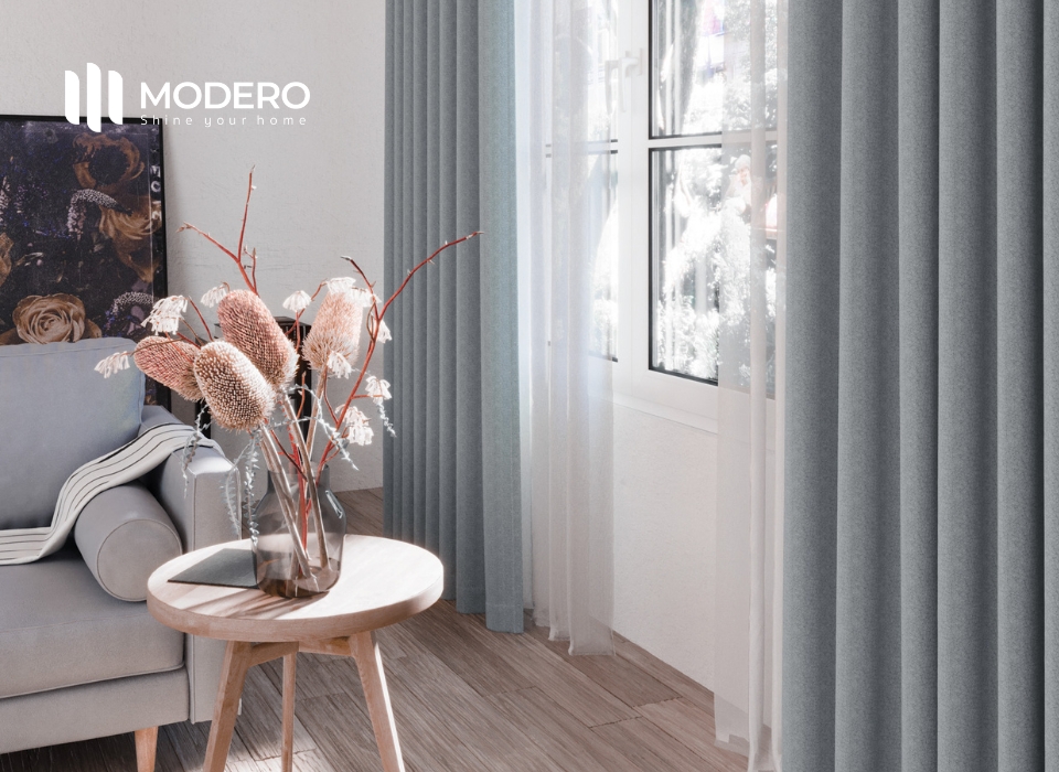 rèm vải một màu sử dụng chất vải dày