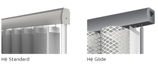 Hệ phụ kiện đi kèm với mành đứng Elise có 2 lựa chọn là Standard và Glide.